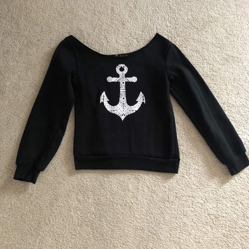 Wide Neck Black Anchor Sweater